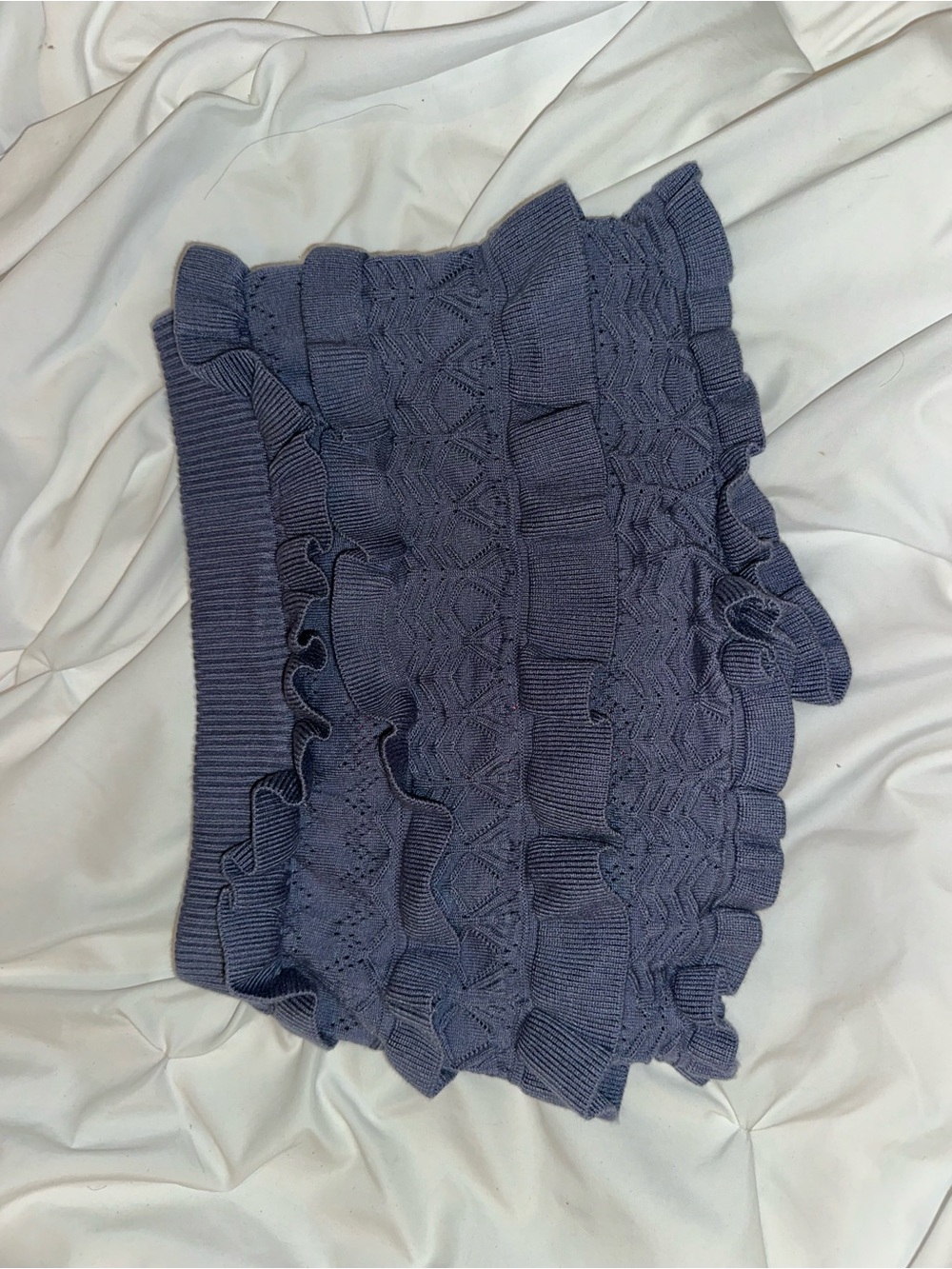 Edikted Slate Blue Knit Ruffled Shorts